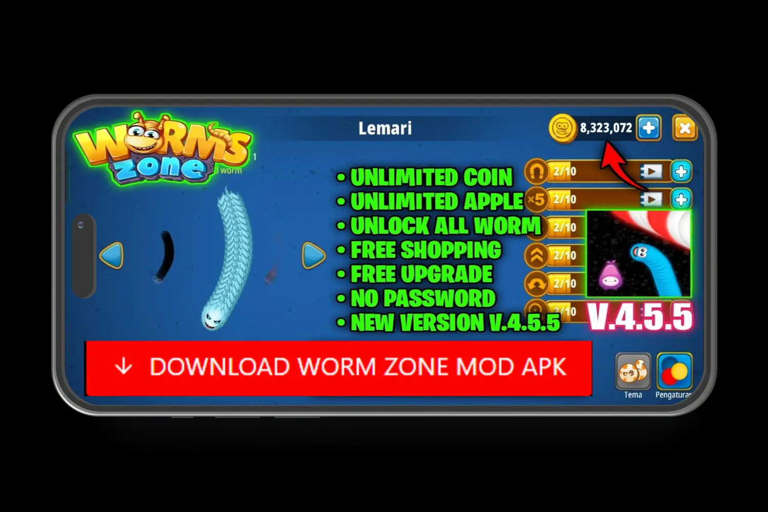 Worms Zone Mod Apk unlimited money and no death